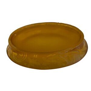 Vintage Amber Glass Oval Serving Dish With Etched Floral Design 4" x 6"
